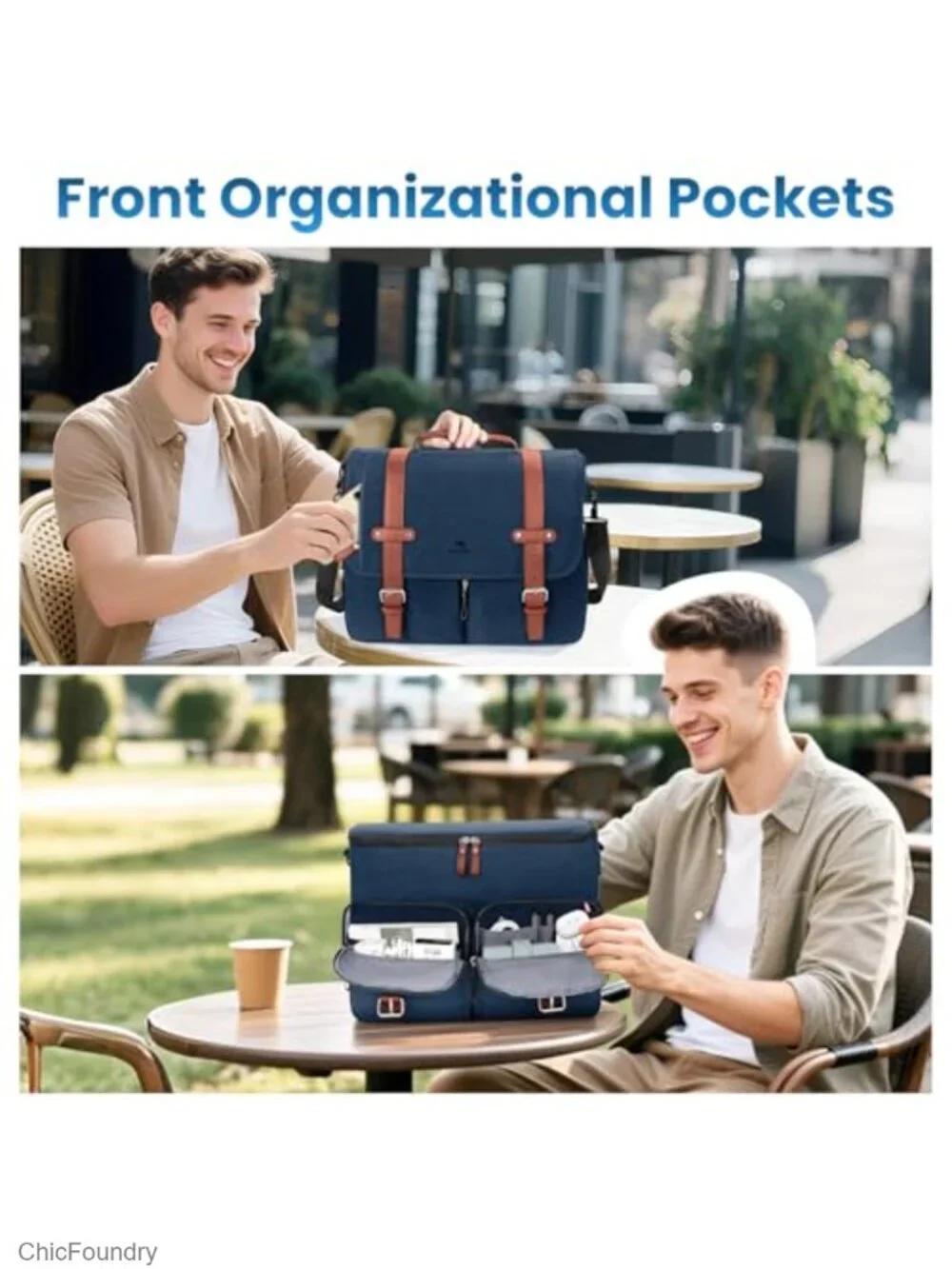 Laptop Briefcase Messenger Bag with USB Charging Port, Polyester